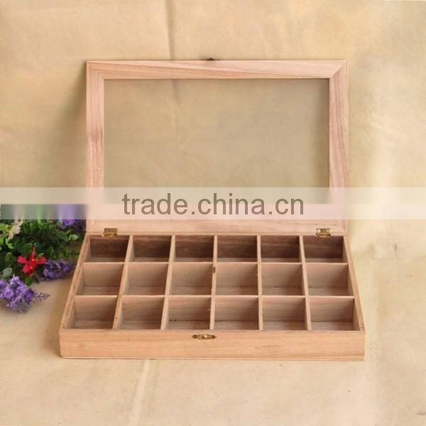 Exquisite Transparent Cover Wooden Cosmetics Storage Box, Square Wood Lattice Packaging Box