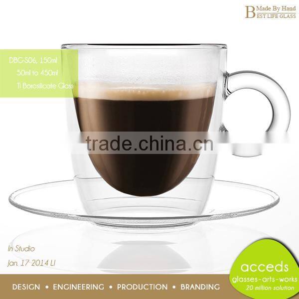 Unique Design Promotion Borocilicate Glass Drinking Cup And Saucer