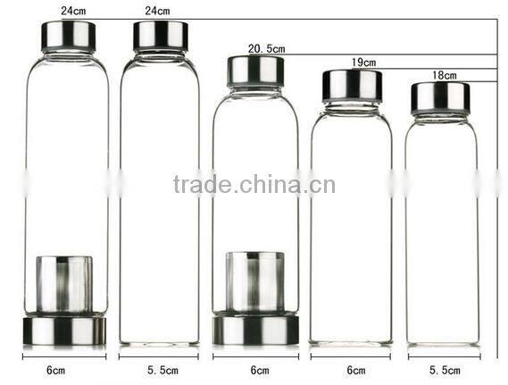 Water glass bottle, borosilicate glass water bottle,holesale glass water bottle with silicone sleeve voss water glass bottle