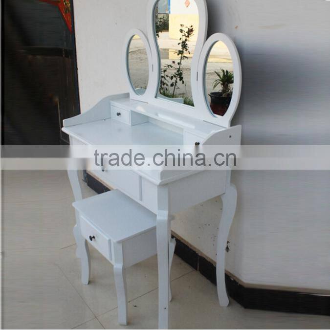 Bedroom Wooden Dresser, Dressing Table Set with Stool and Mirror, Make-up Home Furniture