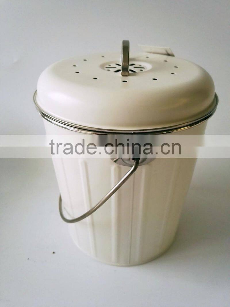 Indoor Powder-coated Steel Compost Food Waste Recycling Caddy Bin Metal Compost Bucket