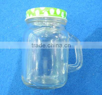 beverage use 120ml glass mason jar with smooth surface and handle