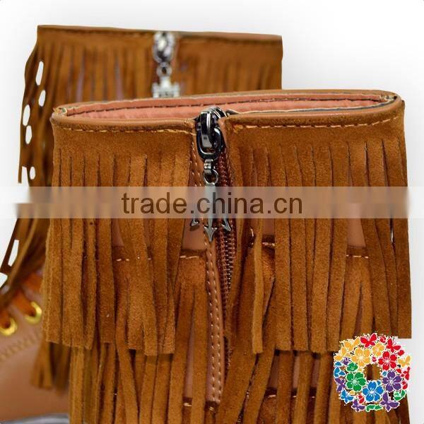 Kids Girls Two Layer Fringe Moccasin Leather Faux Suede Tassel Ankel Boots