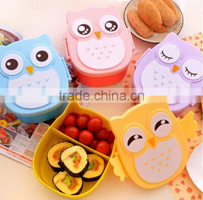 WHOLESALE plastic OWL lunch box with spoon,Cute cartoon owl student food container,OWL Shape Animal Cartoon Plastic Lunch,