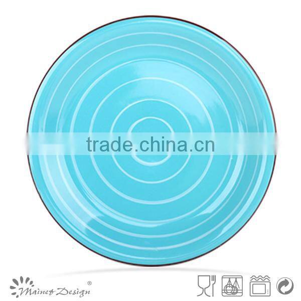 Colorful Handprinting Ceramic Round Plate cheap stoneware dinner plate