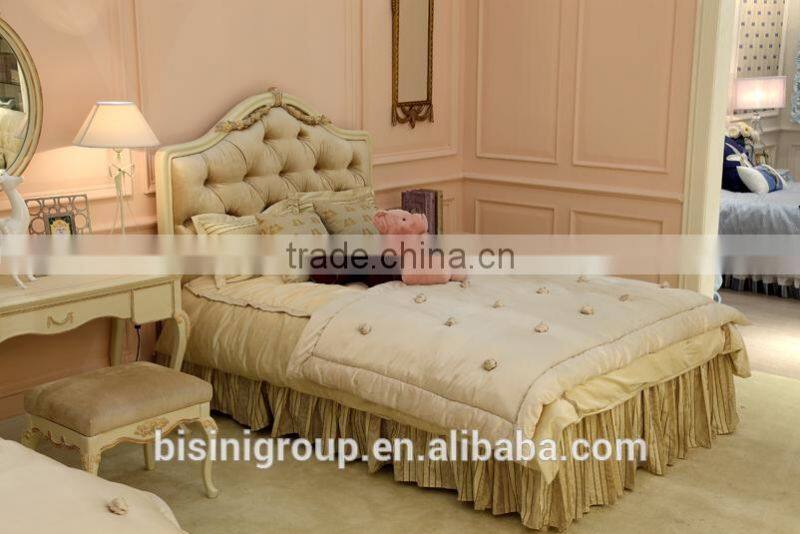 European style antique finished handmade children wooden carved girl princess twins - bed design with gold rim - BF07-70358