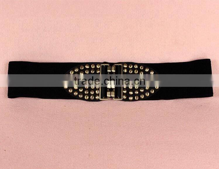 Wholesale decorative mushroom rivet alloy buckle women lady wide PU waist belt