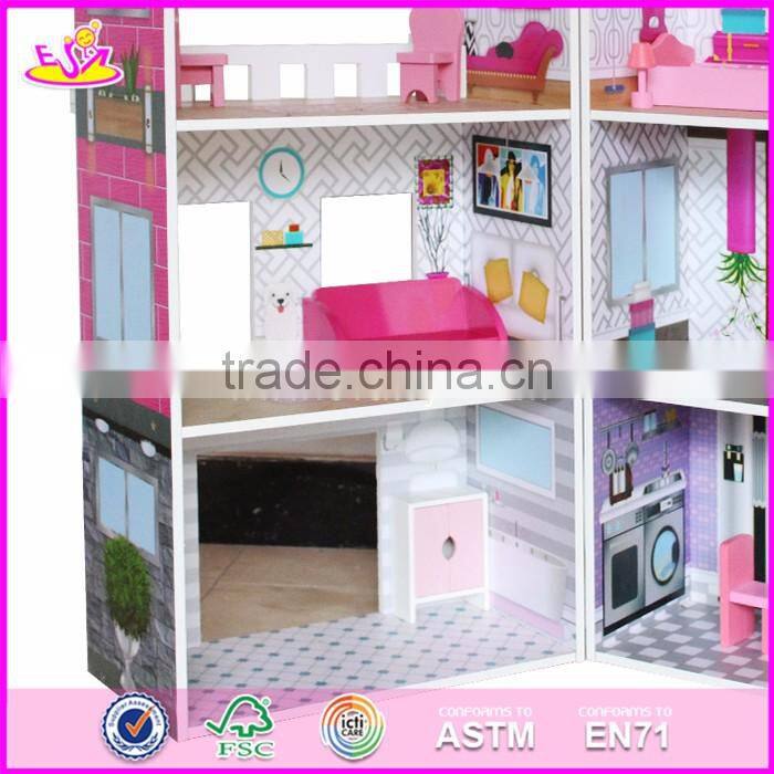 2017 Best luxurious and attractive six rooms wooden doll house play for kids W06A245