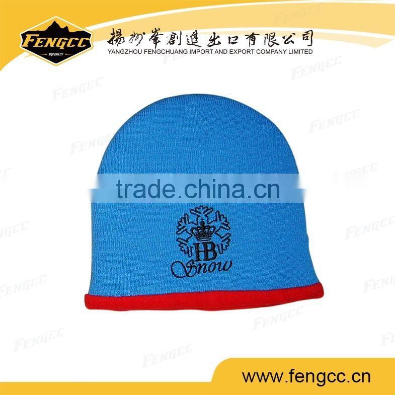 snow hat winter hat knitted beanie logo embroidery with anti polar fleece lining