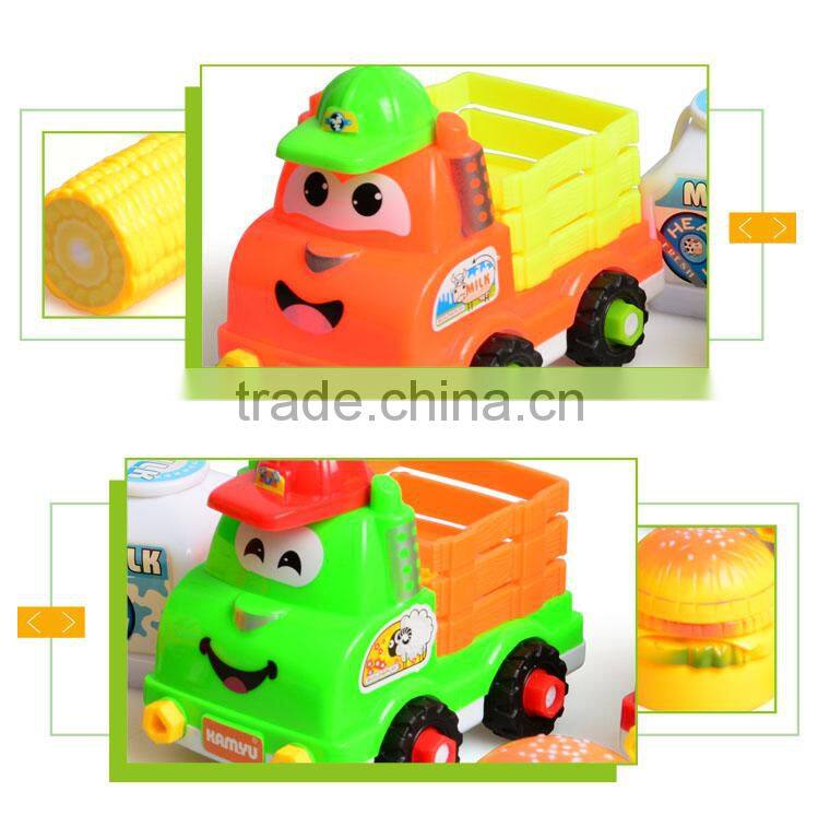 Most popular kid plastic cartoon truck intelligent diy rc car kit