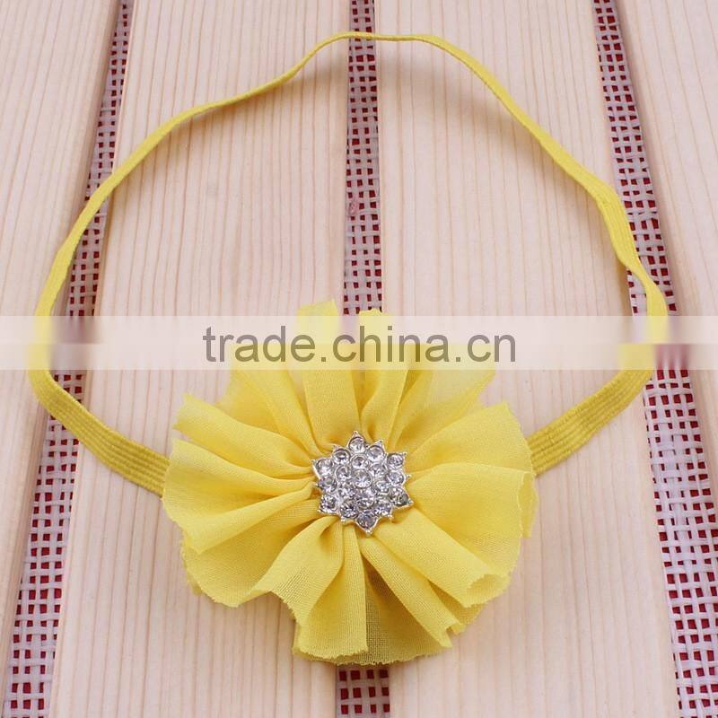 chiffon flower headband with rhinestone center for kids hair accessories
