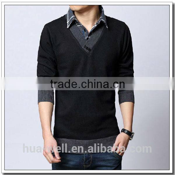 Men V-neck contrast color cashmere pullover sweater