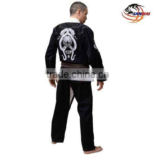 Brazilian jiu jitsu gi with embroidery and sublimation patches or blank black/white/blue col bjj gi for adult and kids