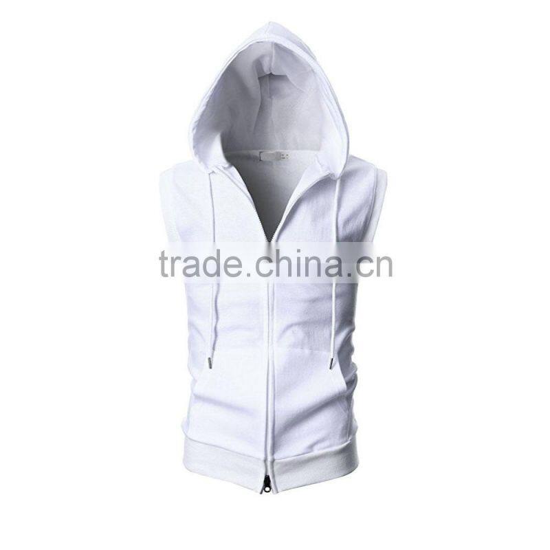 2017 Slim Fit Mens Hoodies Sleeveless Zip-up Hooded Vest With Zipper Trim