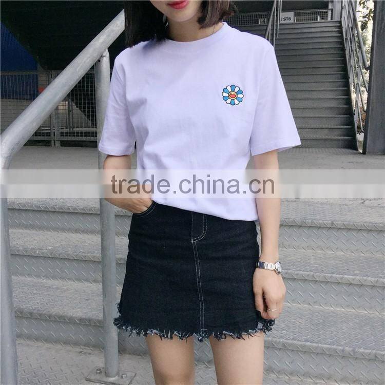 women's solid color embroidered t-shirt simple fashion t-shirt custom