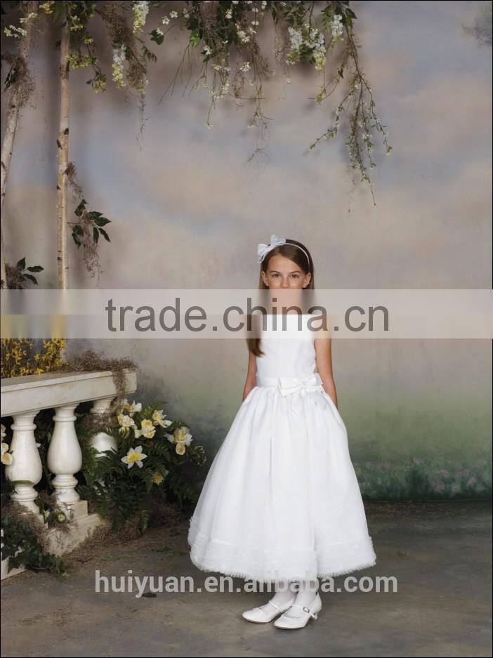 new white capsleeve gown flower girl dress for wedding