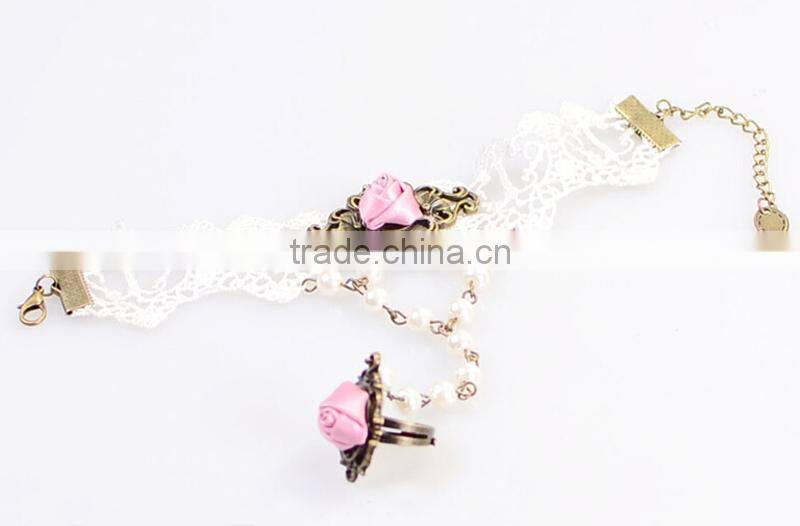Fashion girls style jewelry sets white lace rose set jewelry wholesale