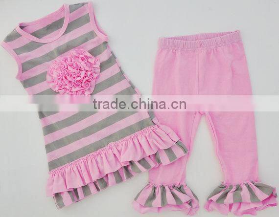 Boutique Summer Long Sleeve 2 Pieces Outfits Ruffle Vintage Dress Girl Clothes Set