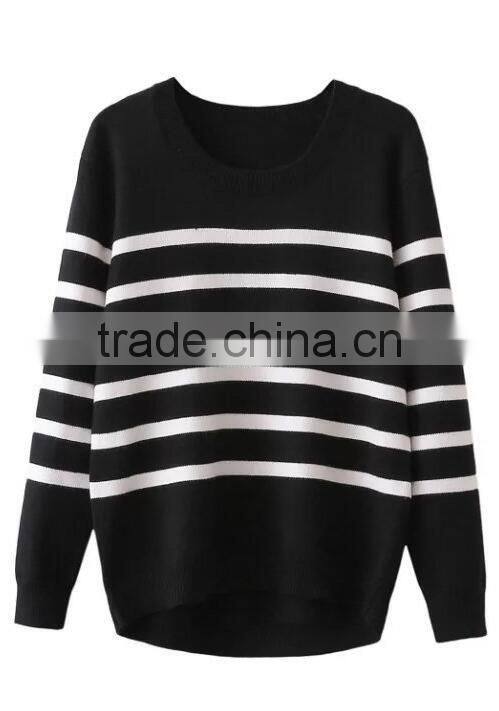 EY0870S New design high quality Navy blue with white silk stripe women casual pullover knitted sweater