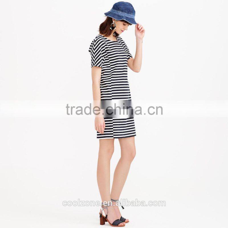 High quality short sleeve stripe tee dress wholesale shift dresses women
