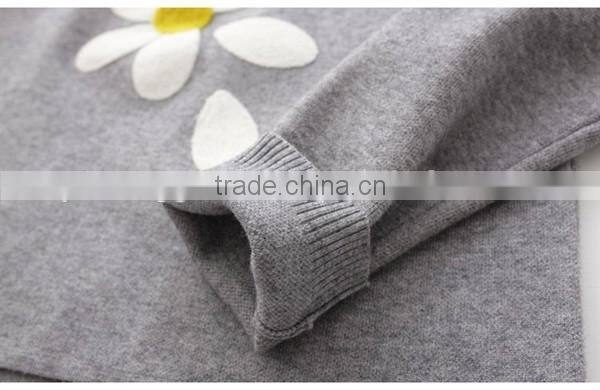 Latest Design Casual Women Grey Flower Print Raglan Sleeve Dip Hem Sweater Design For Women