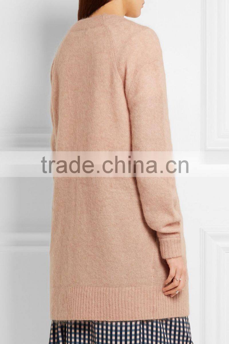 Long Version Women Wearing Knitted Cardigan with Ribbed Cuffs and Hem with Multi Colors Options