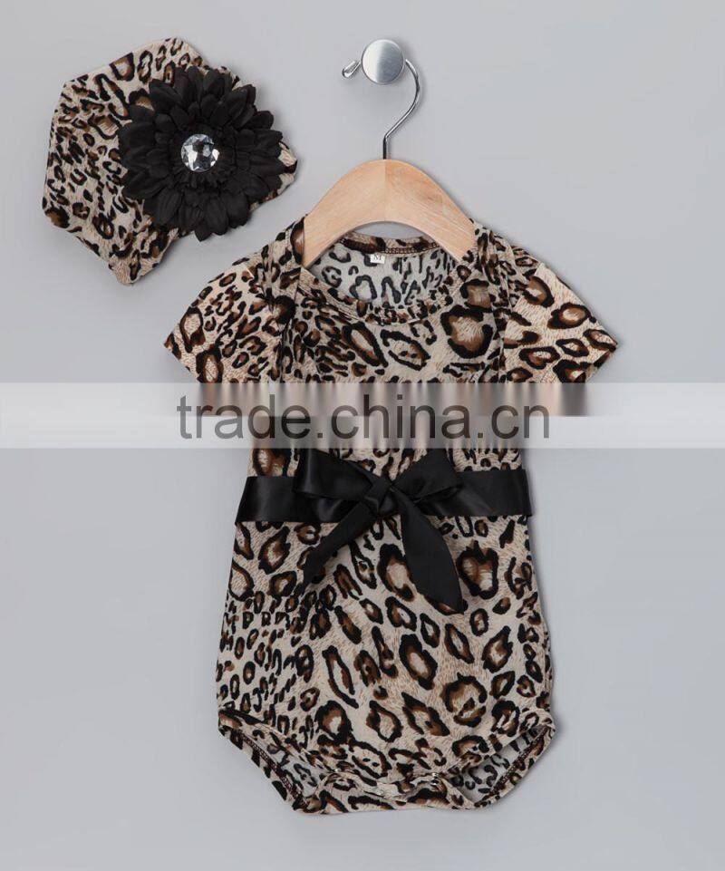 Hot Brown Leopard Girl Romper With Beanie Fancy Baby Onesie Fashion Girl Baby Clothes For Newborn CS90425-26