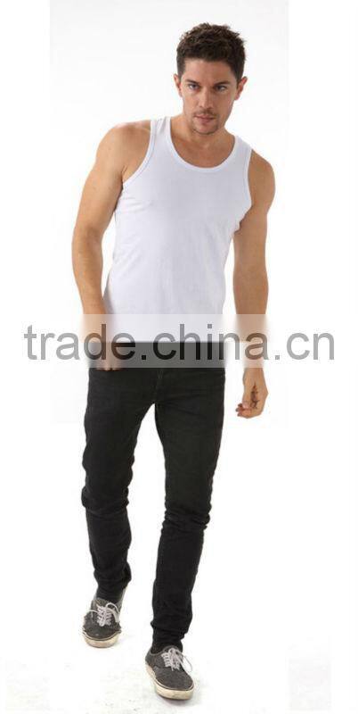 OEM Plain slim fit solid color bamboo singlet for men / mens white singlets T13322
