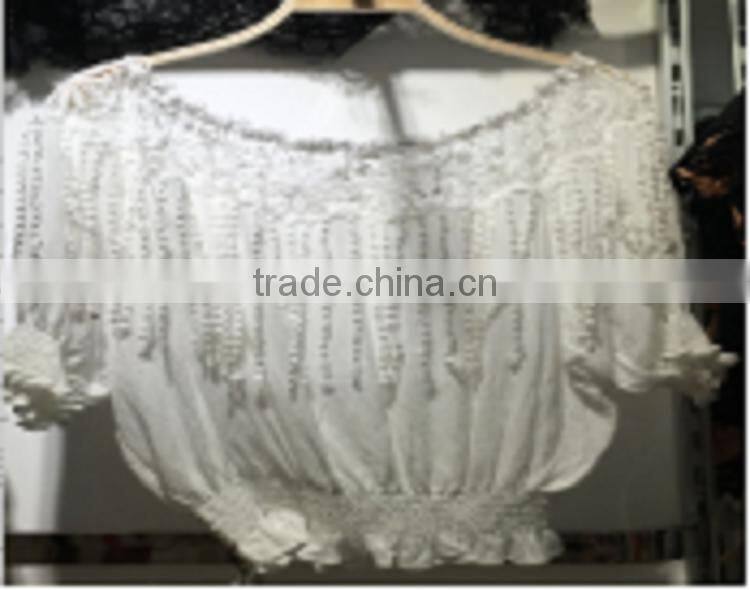 2017 In-Stock Items european style soft new fashion women chiffon blouse with lace hem sleeves