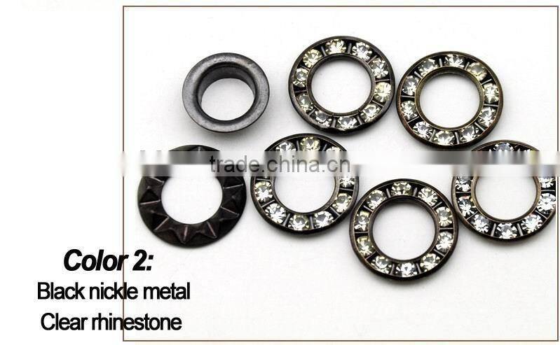 3 colors 17mm round metal brass rhinestone eyelets crystal diamond grommets glass eyelets RE-17mm-001
