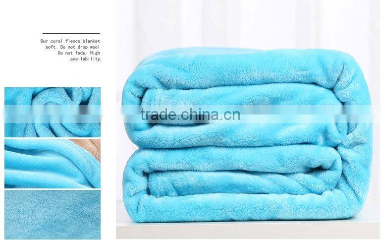 2015 Hot Sale Fabric China Factory Wholesale Throw Bedding Set 100% Polyester Solid Coral Fleece Blanket