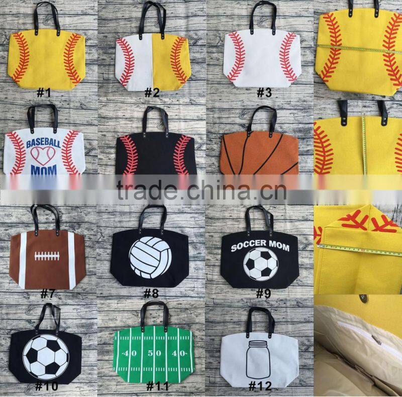 wholesale canvas women basketball ball tote bags with leather handles