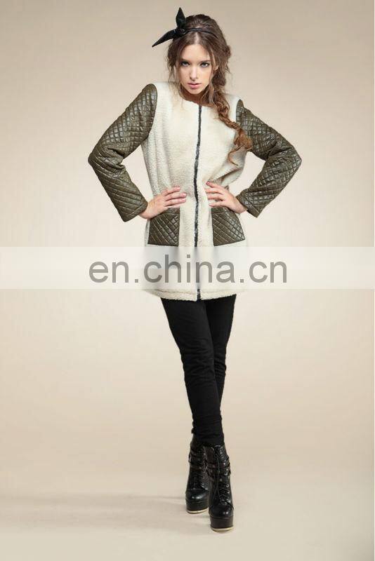 European style white lambs wool splicing ladies coat design