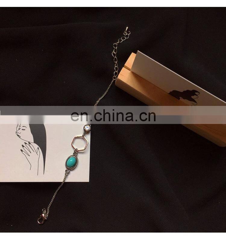 Retro Marble Gemstone Geometric Metal Bracelet