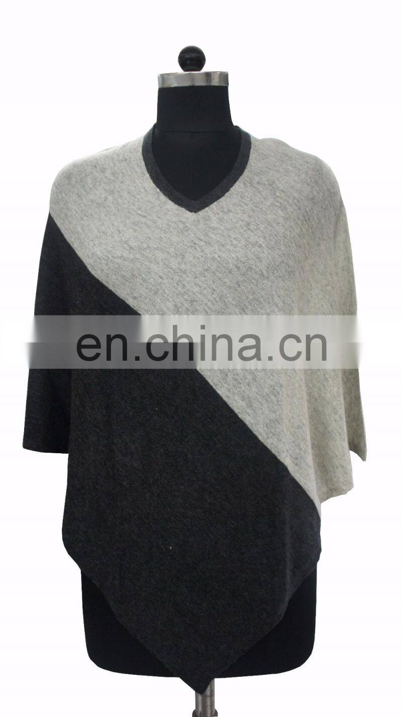 2016 wholesale Plain knitted cashmere/wool poncho for women ,Two tone poncho