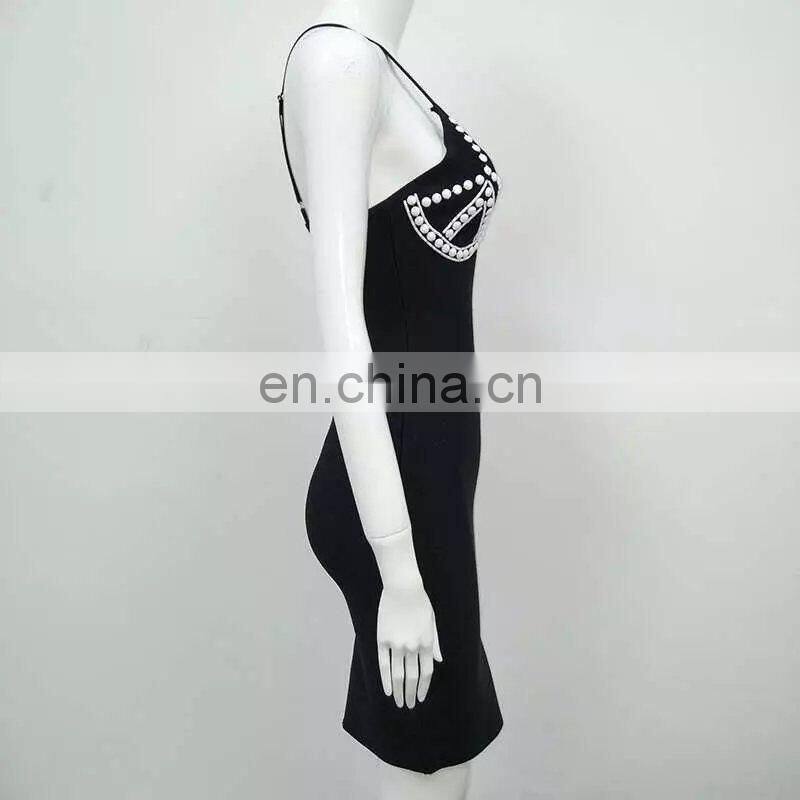 Amigo 2017 latst black Strape backless sexy beaded bandage dress long tube evening dresses for girls party wear