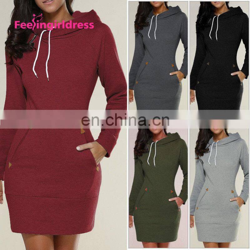 Hot Sale Plain Colour Pullover Winter Sweater Womens Hoodie Dress Long Sleeve