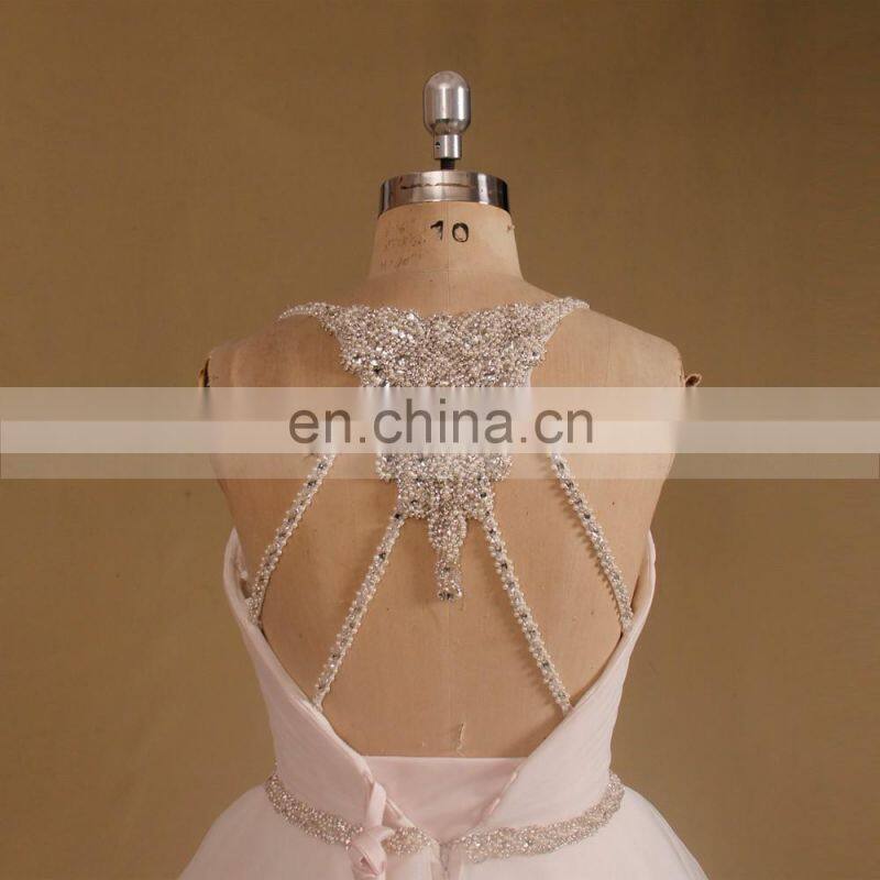 New Arrival Eleagnt V Neck Beaded Straps & Betl Puff Wedding Gown Ruffle Organza