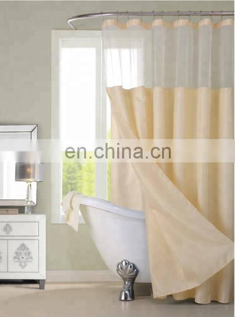 China Suppliers Luxury Hotel Hookless Shower Curtains Snap with Grommets Detachable Liner in White Gray Fabric