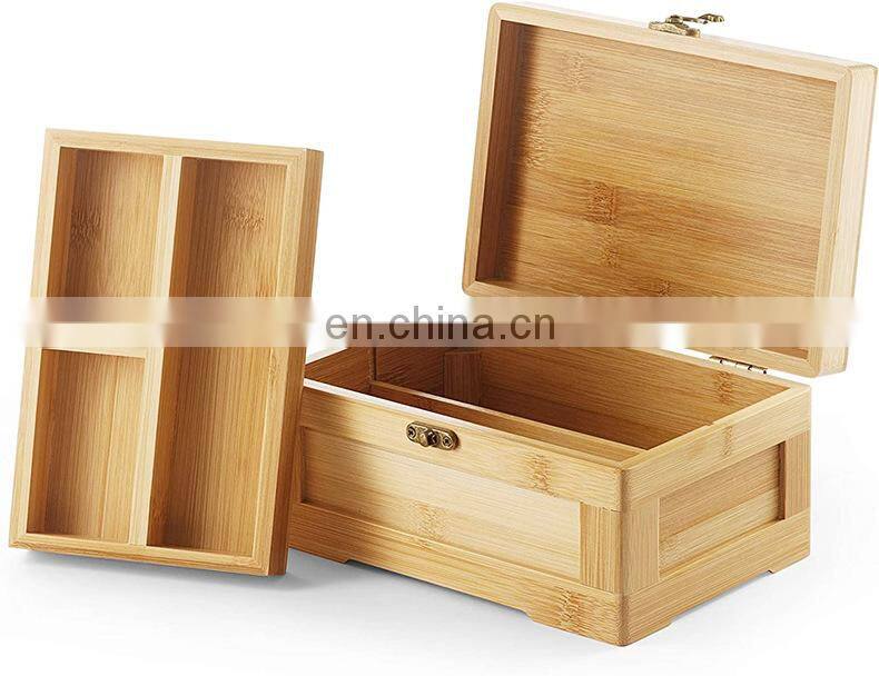 Rectangular wooden bamboo gift packing box with hinged lids