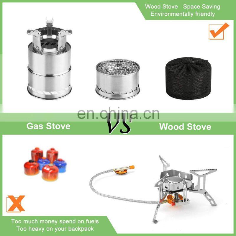 Portable Wooden Stove Wood Carburettor Folding and Windproof Stainless Steel for Camping, BBQ, Picnic, Outdoor Backpacking