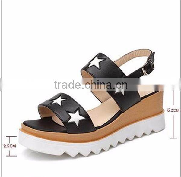2016 new design comfortable ladies female woman high heel platform genuine cow leather sandals with stars decoration