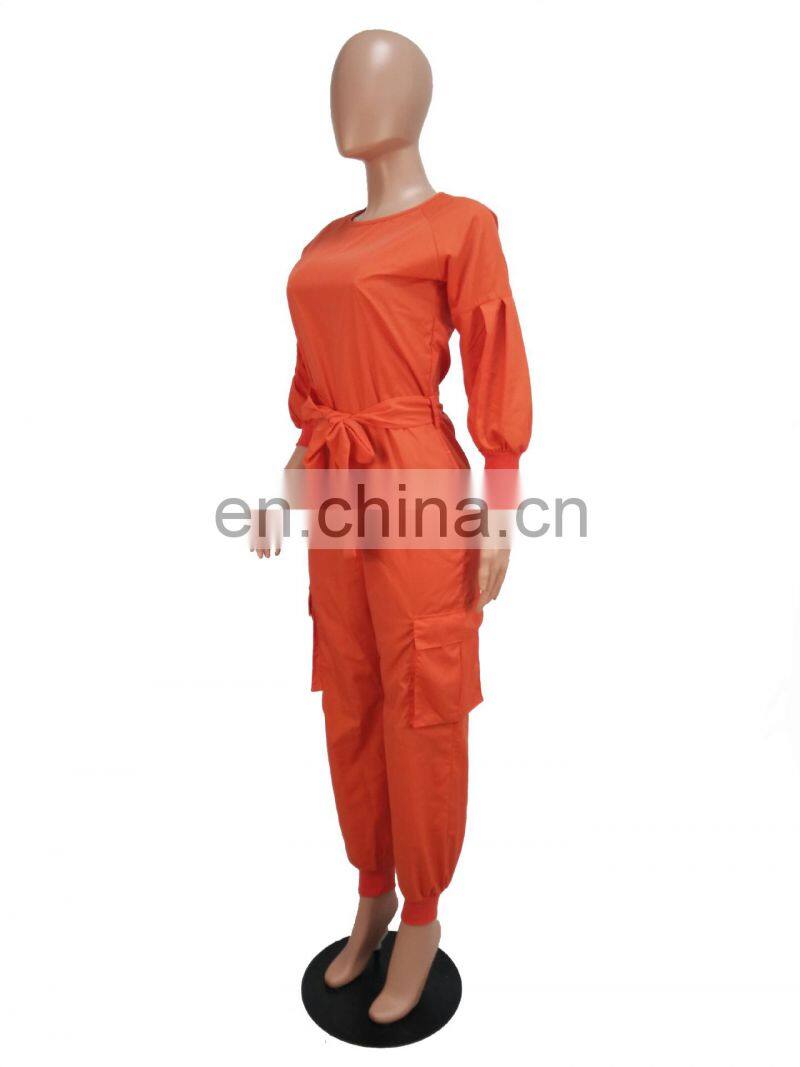 Wholesale custom women's suits long sleeve loose solid color casual and comfortable Lantern sleeve jumpsuit fashion