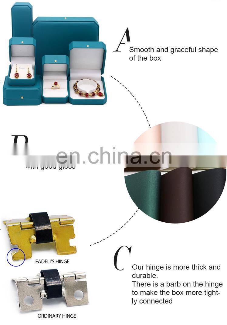 Custom Logo Octagonal Shape Blue Green Color Pu Leather Ring Box