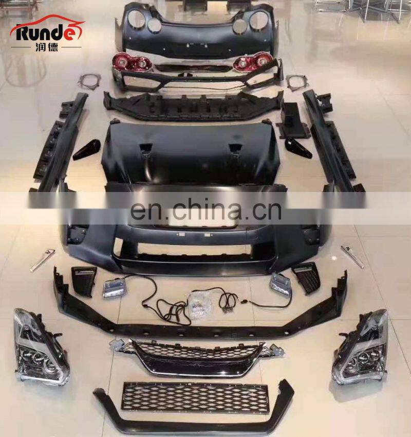 Runde Upgrade To 17+ GT-R PP Material Car Bumper Side Skirts Engine Hood Front Rear Lights Body Kit For Nissan GTR R35 2008+