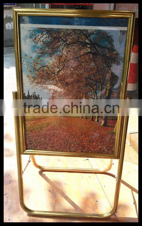 Folding advertising sign display stand- Silver stainless steels floor stand-Metal manu sign board