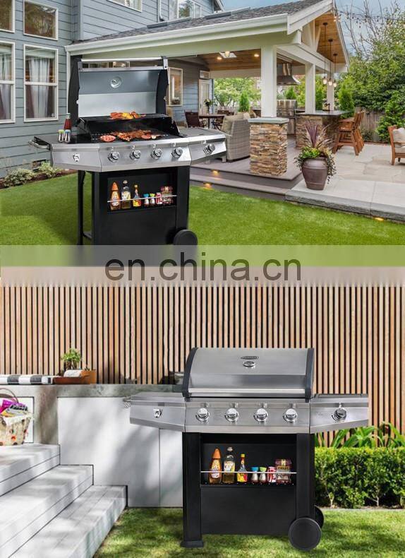 Portable 5 Burners Gas Griller Machine Commercial Smokeless Oven Barbecue Stove Gas Bbq Grill With Side Burner toaster ovensc