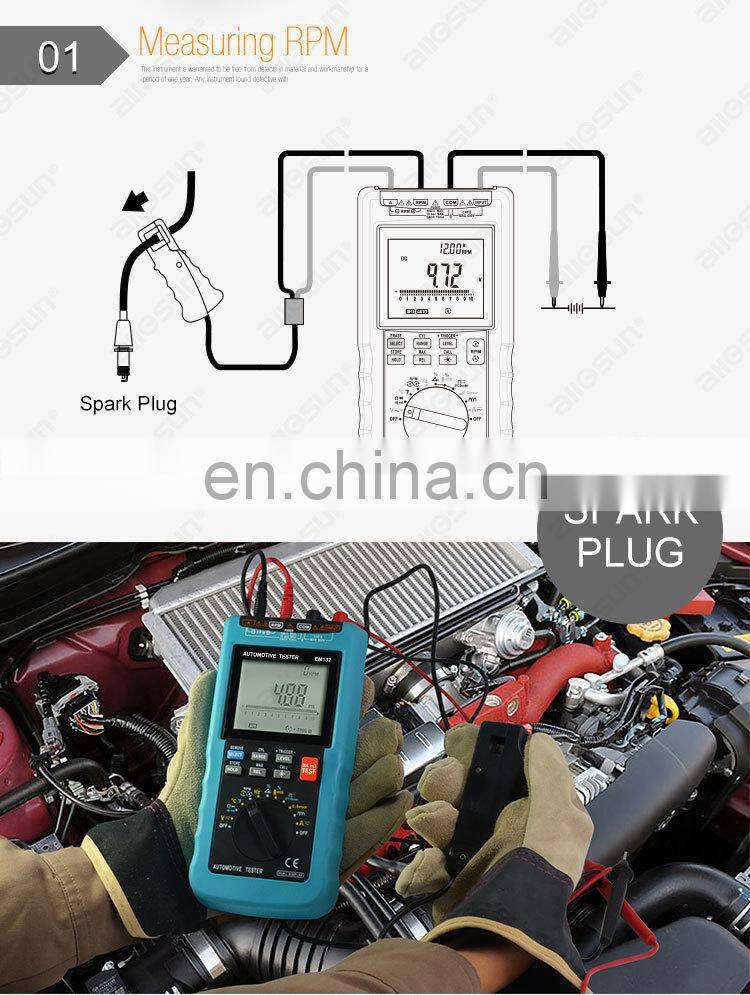 All-sun EM132 Automotive Multimeter Digital Auto Diagnosis Tacho Meter AC DC Amp Volt Ohm Temp Battery Tester Engine RPM