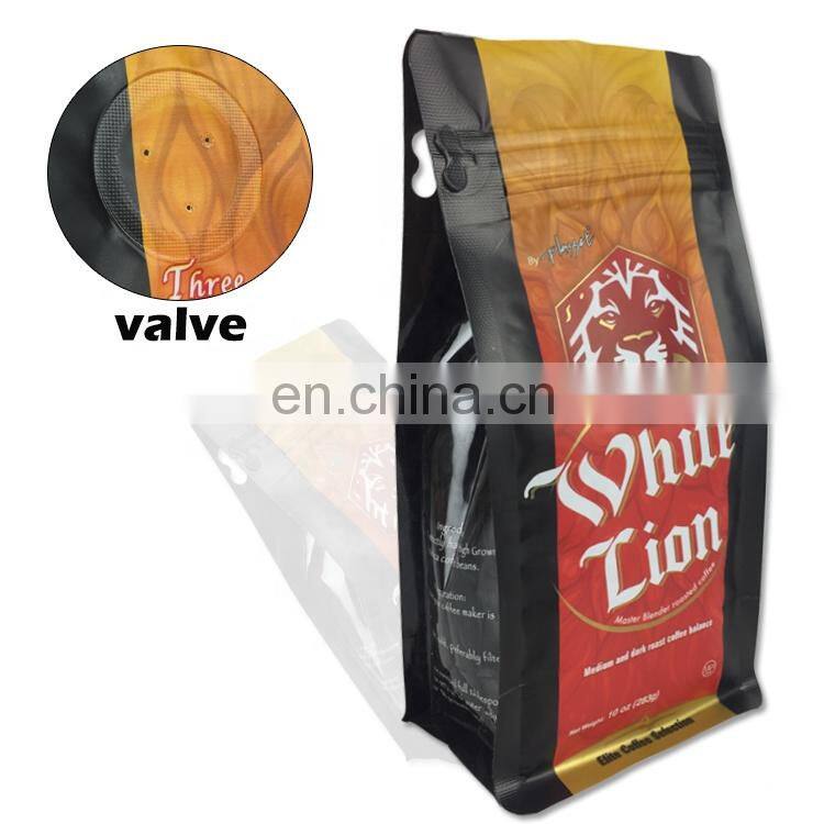 Food grade plastic zipper coffee packing pouches side gusset flat bottom mylar bags coffee bean packaging