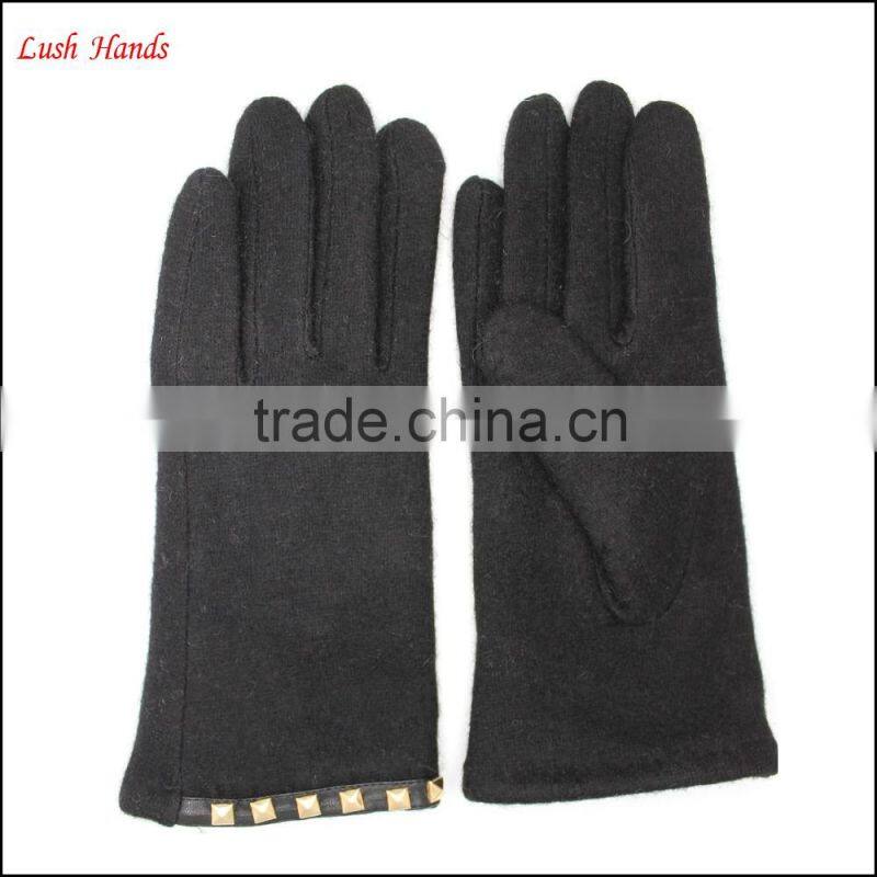 ladies simple woolen gloves decorated with square metal buttons for wholesale